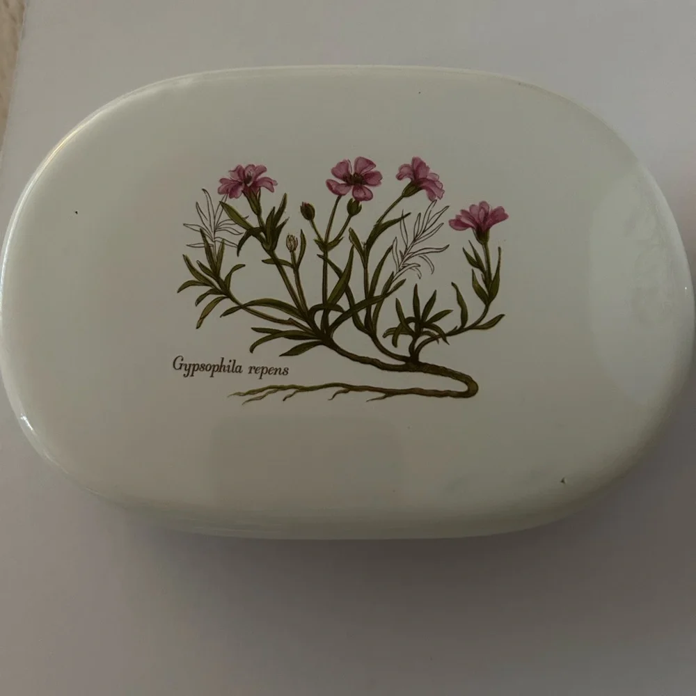 Beautiful flower decorated bathroom ceramic or possibly porcelain container.